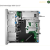 Top-down view of an open Dell PowerEdge R260 2x3.5" server chassis showing internal components, with a black AMD processor package and green circuit boards, on a white background with text and logo.