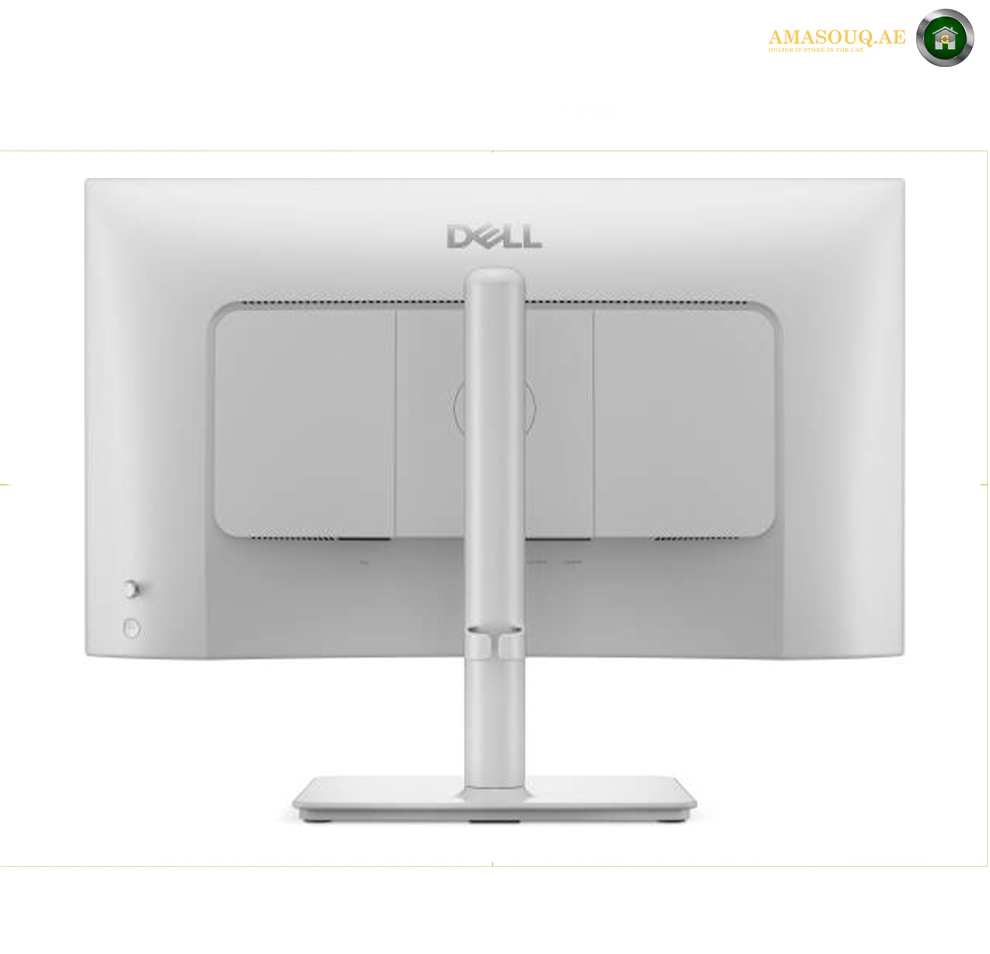 Dell S2425HSM 23.8 inch monitor rear view.  silver Dell computer monitor with a matching adjustable stand, shown from the back on a white background.