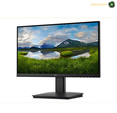 Dell SE2225HM 21.5" FHD VA Monitor . A Dell computer monitor with a black stand, displaying a landscape image of mountains and a lake in the background, set against a plain white background.