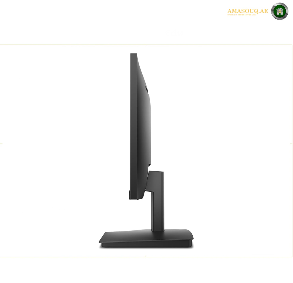 Dell SE2225HM 21.5" FHD VA Monitor . A side profile view of a slim black computer monitor on a clean white background, featuring a minimalist stand and a thin bezel.