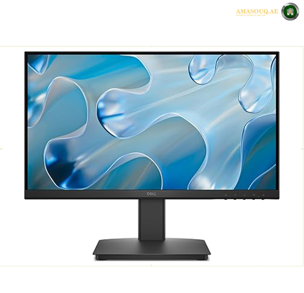 Dell SE2225HM 21.5" FHD VA Monitor . A Dell computer monitor with a black stand, shown against a white background. The screen displays a blue and gray abstract wallpaper.