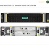 HPE MSA 2060 12G SAS SFF drive enclosure shown from the front and rear, with a black front grille, silver metal chassis, yellow side accents, and ventilation grilles. The image includes the text 'HPE MSA 2060 12G SAS SFF DRIVE ENCLOSURE' at the top and an 'AMASOUQAE' watermark in the upper right corner.