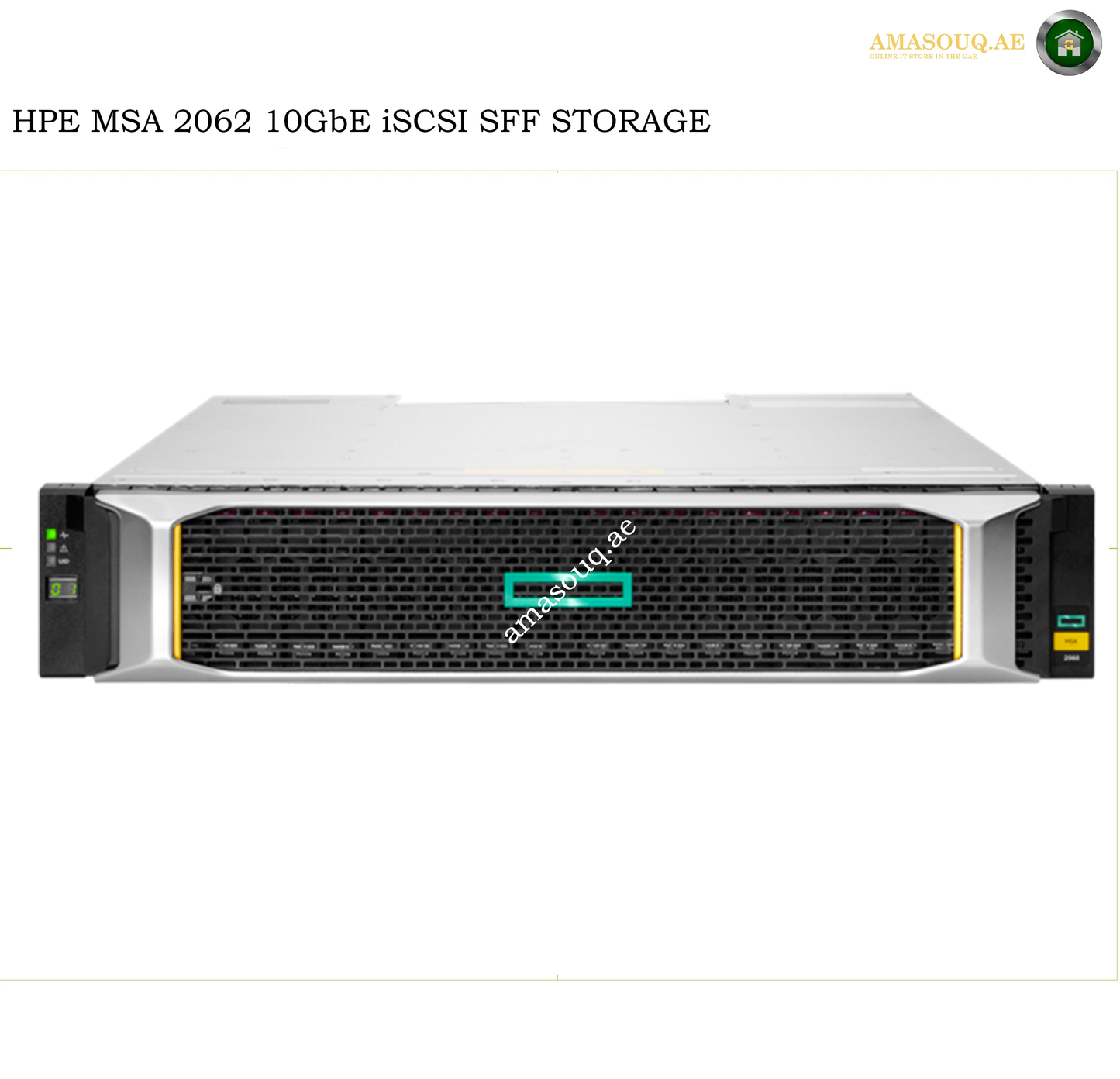 HPE MSA 2062 10GbE iSCSI SFF STORAGE server shown from the front on a white background, with HPE branding visible on the front panel and a watermark across the center.