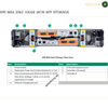 Technical product diagram showing the rear view of an HPE MSA 2062 10GbE iSCSI SFF storage server, with numbered callouts pointing to components and a table below describing ports and modules.