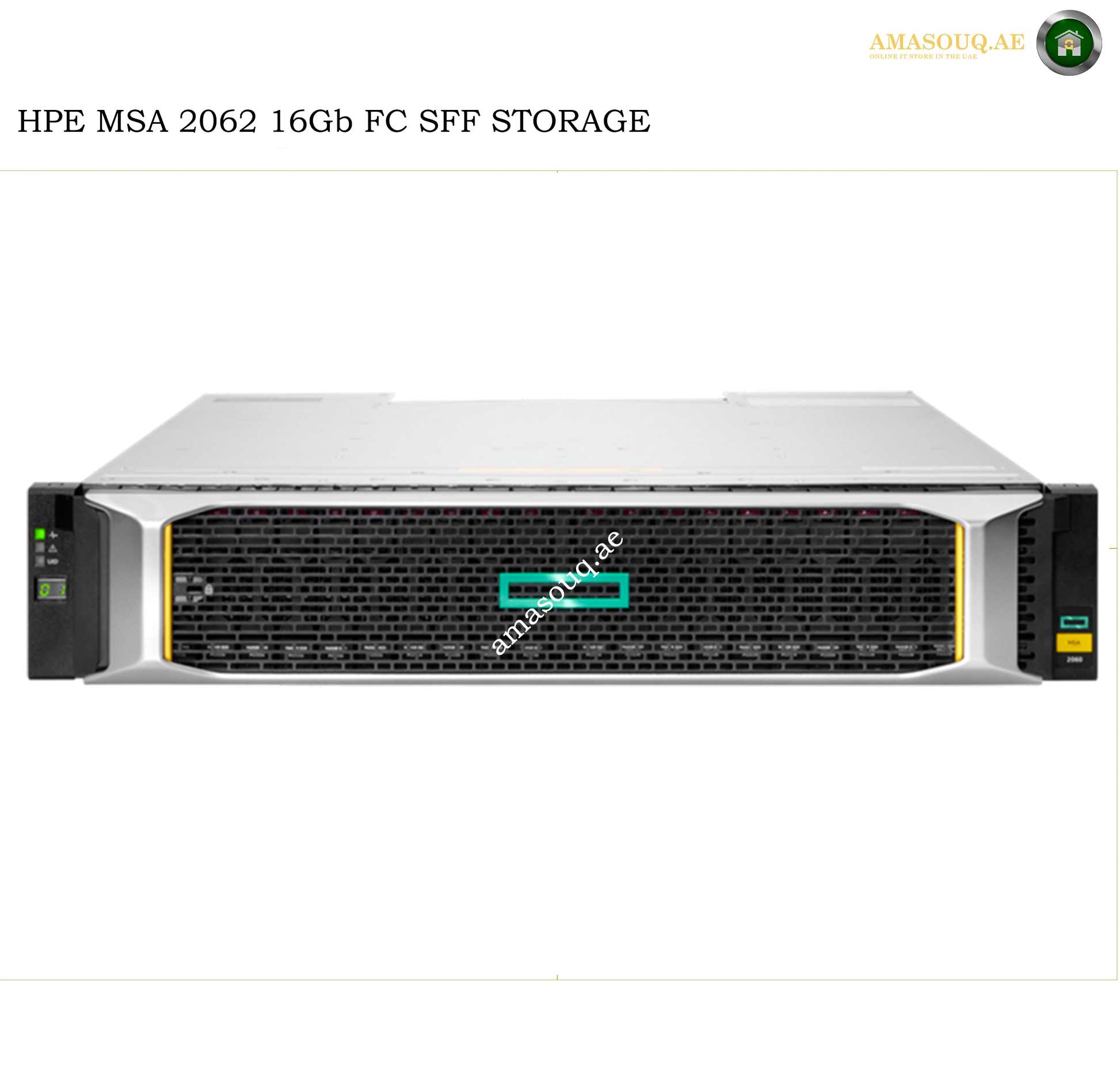 HPE MSA 2062 16Gb FC SFF STORAGE server shown from the front on a white background, with HPE branding visible on the front panel.