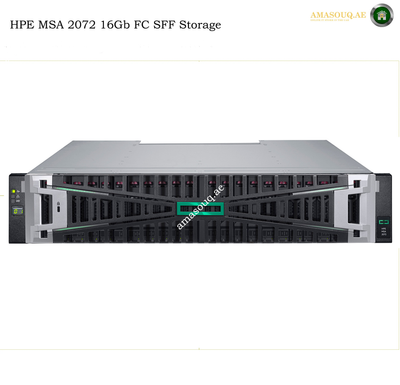 HPE MSA 2072 16Gb FC SFF Storage server shown from the front on a white background, with HPE branding visible and a green highlighted box over the front bays.