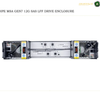 HPE MSA GEN7 12G SAS LFF Drive Enclosure shown from the front, featuring a silver metal chassis with black end caps, ventilation grilles, and various front panel connectors and indicators, set against a white background with text overlays.