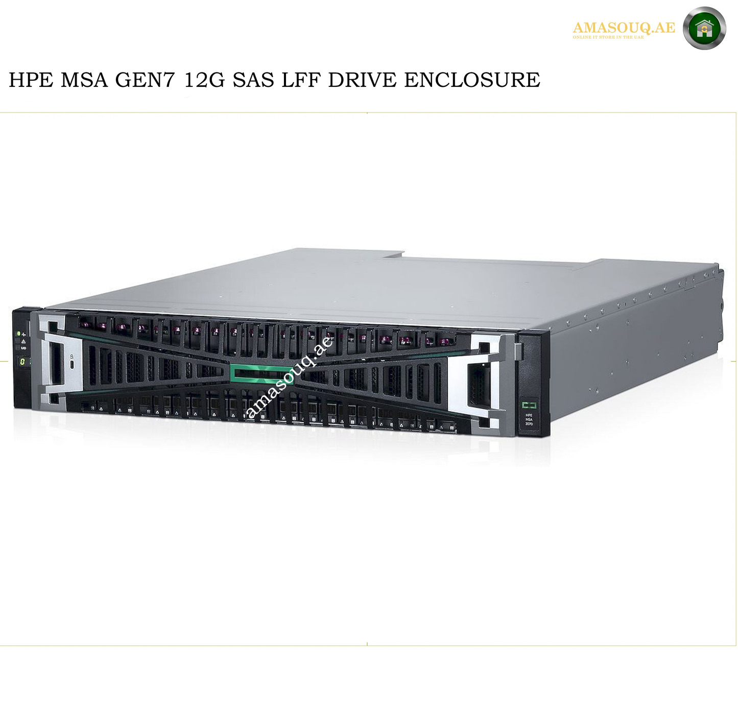 HPE MSA Gen7 12G SAS LFF Drive Enclosure server chassis shown from a front-three-quarter angle on a white background, with HPE branding visible on the front panel.