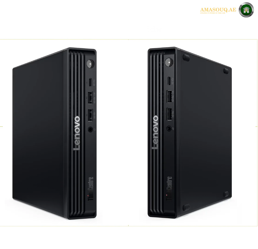 Two views of a Lenovo ThinkPad Slim laptop tower on a white background, showing the front and side profiles.