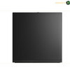 A sleek, minimalist black square panel or box with rounded corners, shown from a top-down perspective on a white background with a small logo watermark in the top right corner.