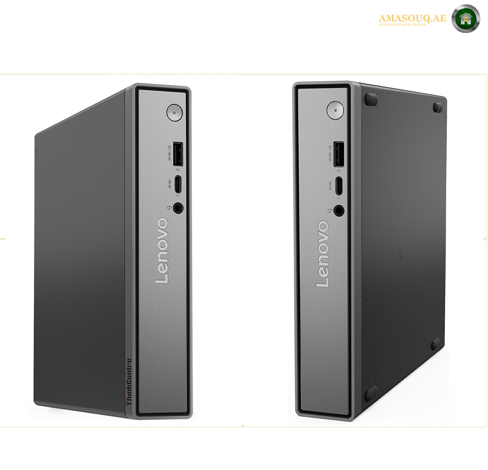 Two views of a Lenovo ThinkCentre M10 G10 desktop computer tower on a white background, showing the front and side panels.