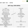 APC Easy UPS BV650I-MSX 650VA automatic voltage regulation UPS, Technical specifications of APC Easy UPS 650VA on a white background
