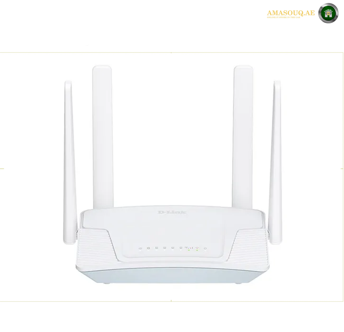 D-Link G403C 4G LTE N300 Wi-Fi Router front view | G403C. A white Aruba wireless access point with six external antennas, shown against a plain white background.
