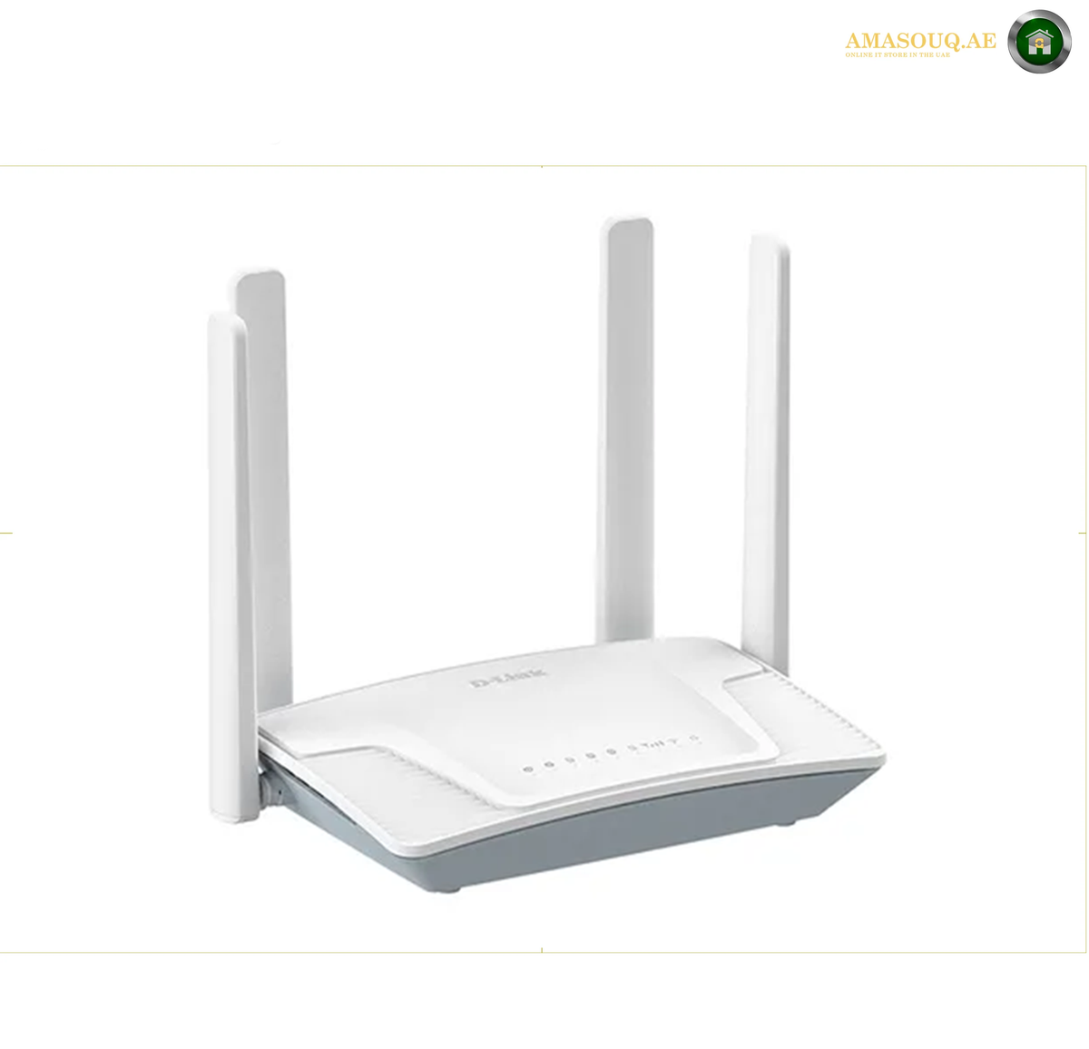 D-Link G403C 4G LTE router with four external antennas | G403C. A white TP-Link wireless router with four external antennas, shown on a plain white background with a small AMASOUQAE watermark in the top right corner.