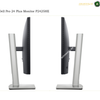 Dell P2425HE height adjustable ergonomic monitor stand. Two Dell Pro 24 Plus Monitor P2425HE computer monitors shown from the side, featuring slim black bezels and silver metal stands, on a white background with text overlay.