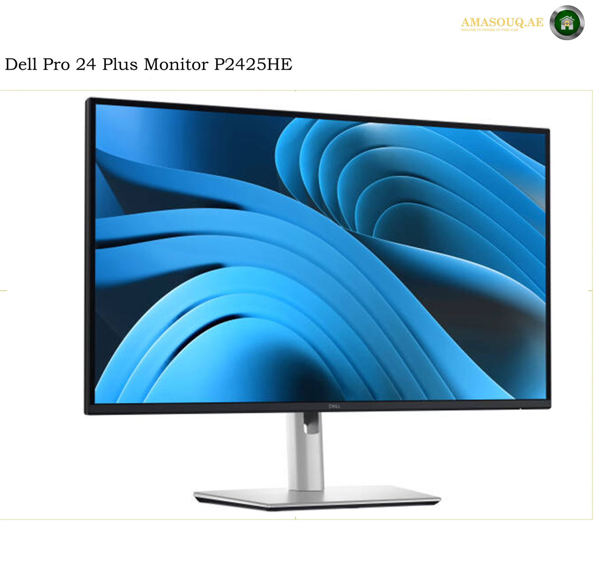 Dell P2725D 27-inch IPS monitor side view. Dell Pro 24 Plus Monitor P2425HE with a slim black bezel, silver stand, and a blue abstract display wallpaper, shown on a white background with a seller watermark in the top right.