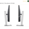 dell-p2725qe-adjustable-stand. Two views of a Dell Pro 27 Plus Monitor P2725QE showing the front and back angles with silver stands on a white background.