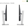 Dell P3225DE height adjustable ergonomic monitor stand Two views of a Dell Pro 32 Plus Monitor P3225DE showing the side profile of the monitor with a silver stand on a white background.