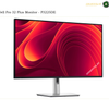 Dell P3225DE 31.5-inch QHD IPS monitor front view. Dell Pro 32 Plus Monitor P3225DE with a slim black bezel and a silver stand, shown on a white background with a colorful abstract red and orange screen wallpaper.