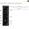 A product specification and port diagram for the Dell P6524QT 65" 4K UHD Interactive Touch Monitor, showing the rear panel with labeled port slots and included cables against a white background.