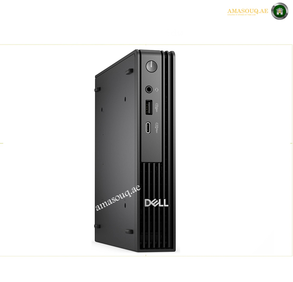 A black Dell desktop mini tower computer shown from the front-three-quarter angle on a white background, with port openings visible on the front panel.