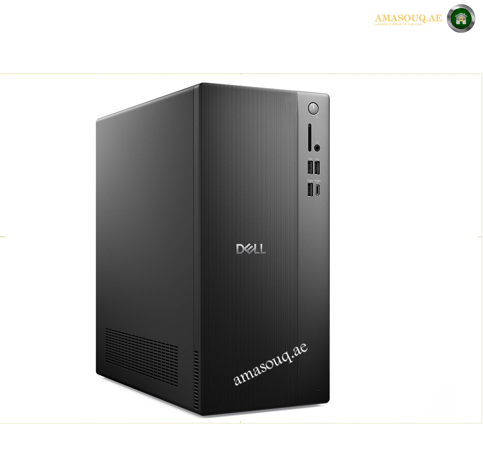 dell-qvt1260-pro-tower-essential-front. A black Dell desktop computer tower shown at a three-quarter angle on a white background, with the Dell logo visible on the front.