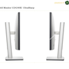 Dell U2424HE USB-C 90W Power Delivery monitor. Two views of a Dell monitor U2424HE UltraSharp showing the slim silver bezel and stand from the front and side on a white background.