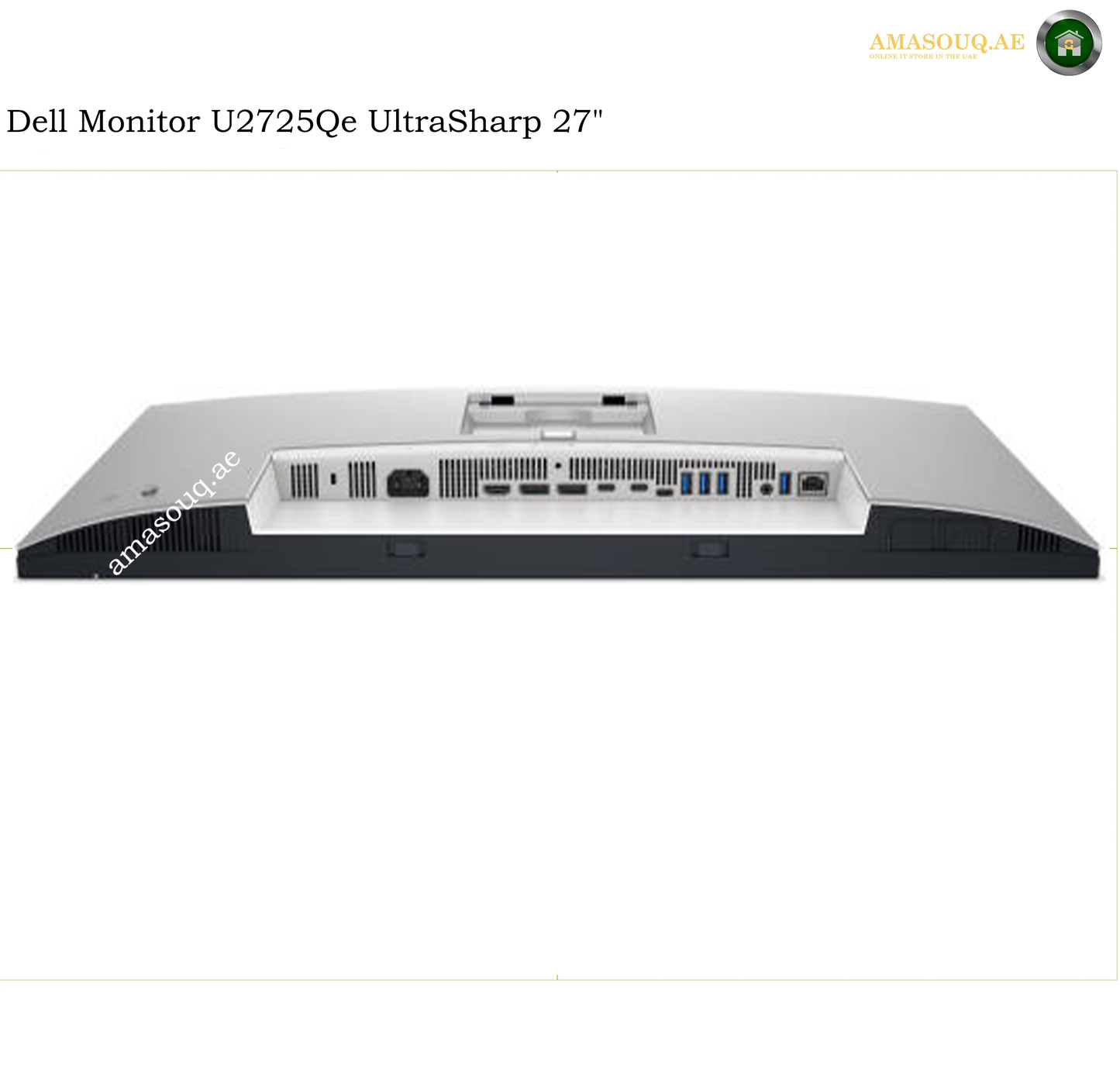 Dell U2725QE 2.5GbE Ethernet USB Hub Monitor. Dell Monitor U2725Qe UltraSharp 27-inch computer monitor shown from the rear, featuring a silver aluminum chassis and various port connectors on the back panel.