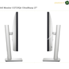 Dell U2725QE Height Adjustable Tilt Swivel Pivot Stand. Two views of a Dell monitor U2725Qe UltraSharp 27 inches on a white background, showing the front and side profiles of the silver stand.