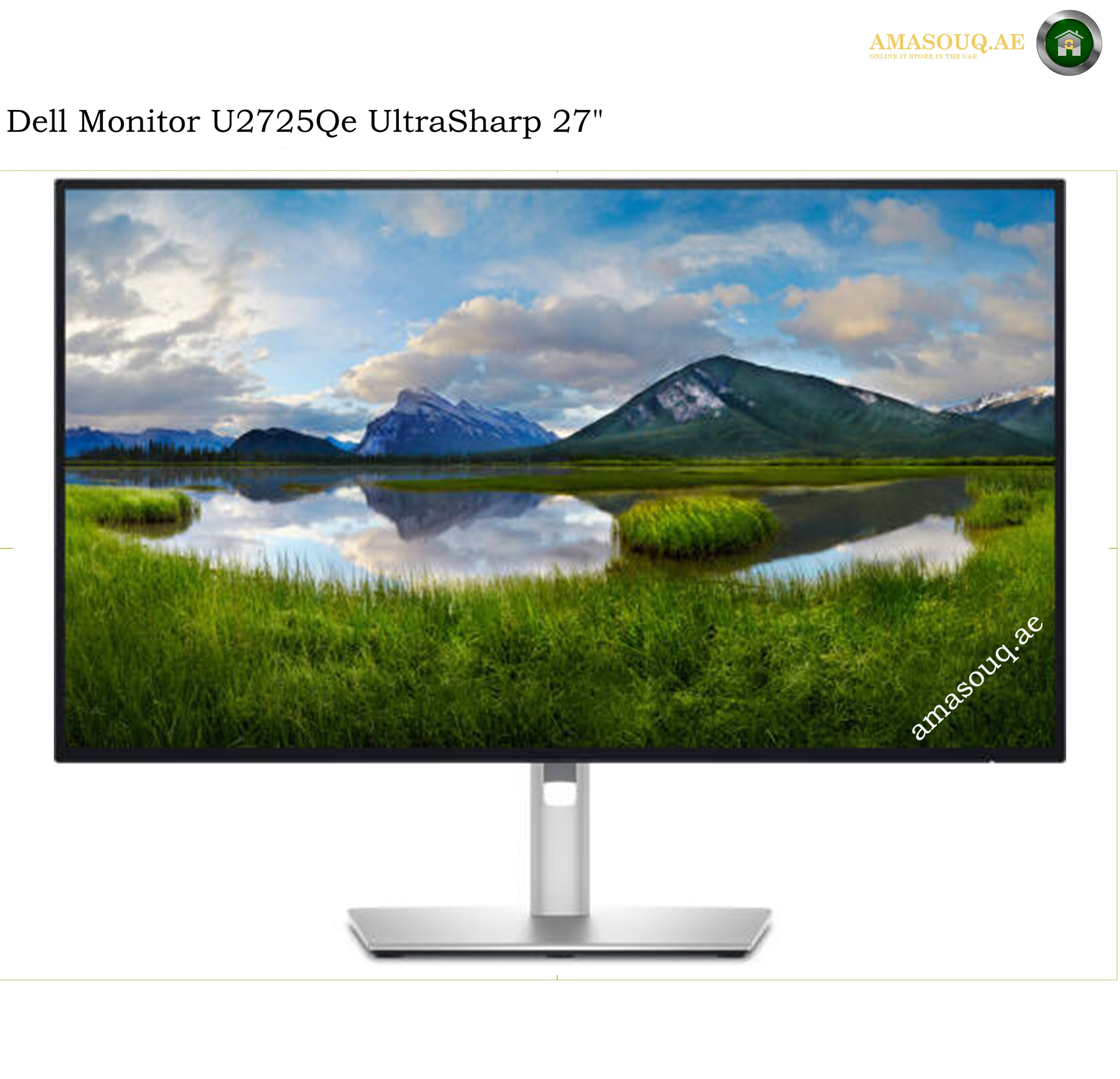 Dell U2725QE Thunderbolt 4 140W Power Delivery Monitor. Dell Monitor U2725Qe UltraSharp 27-inch desktop monitor with a silver stand, shown against a white background with text and seller branding.