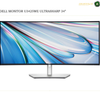 Dell U3425WE 34.1 Inch Curved WQHD IPS Black Monitor Front View. Dell monitor U3425WE ultrasharp 34-inch display with a slim black bezel and silver stand, shown on a white background with text overlay.