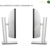 Dell U3425WE Height Adjustable Tilt Swivel Monitor Stand. Two views of a Dell monitor U3425WE ultrasharp 34-inch model, showing the front and back of the silver stand with a black bezel, on a white background with text overlays.