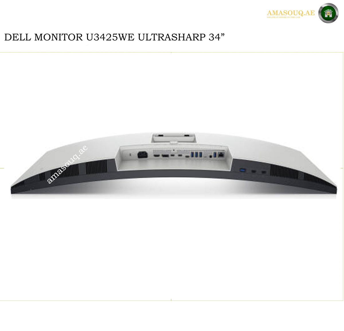 Dell U3425WE Thunderbolt 4 90W Power Delivery Monitor. Dell monitor U3425WE ultrasharp 34-inch display shown from the back on a white background, with port connectivity visible on the rear panel.