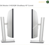 Dell U4025QW height adjustable ergonomic monitor stand. Dell Monitor U4025QW UltraSharp 40" Curved shown from the front and back angles on a white background, with text overlay at the top and a watermark on the side.