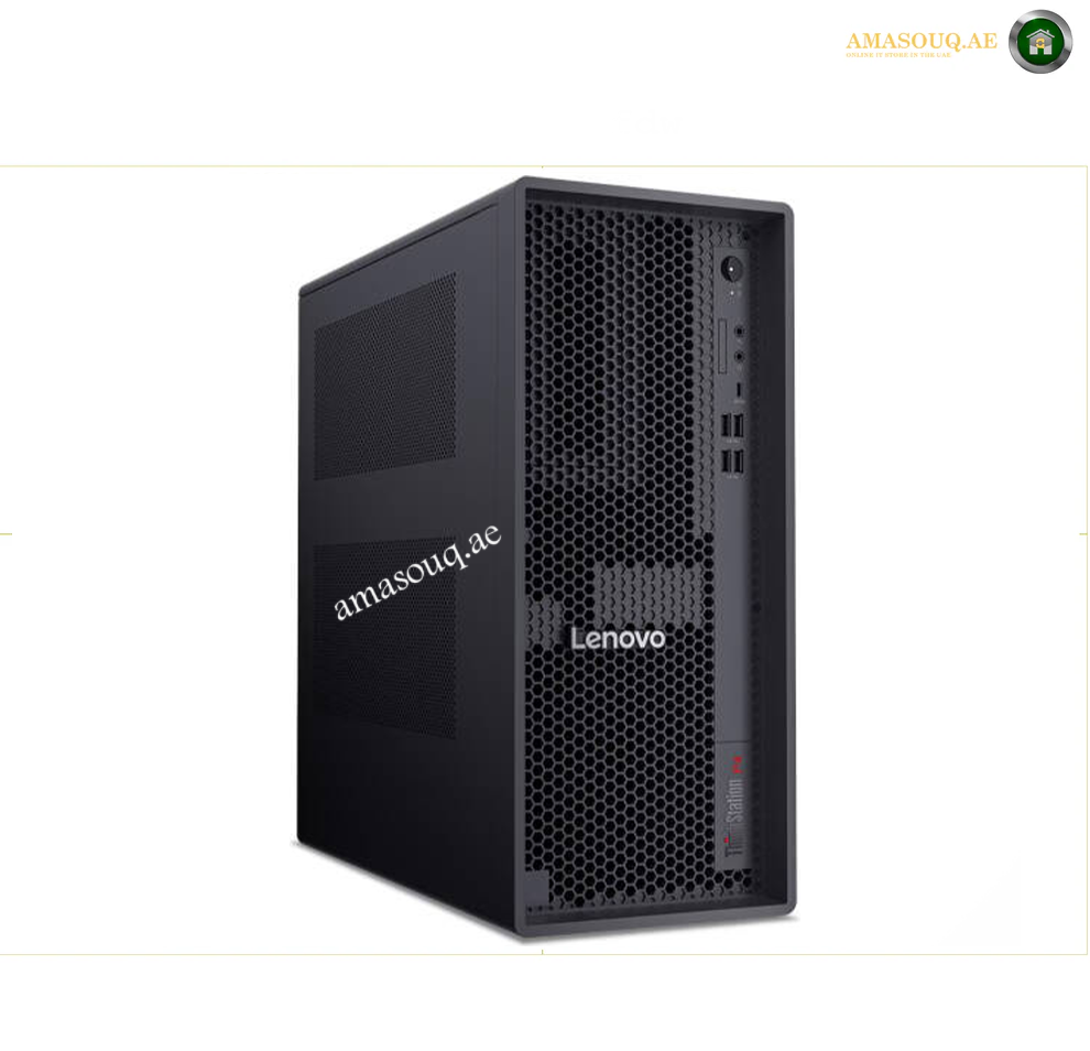 A black Lenovo ThinkPad desktop computer tower shown at a three-quarter angle on a plain white background. The front features a honeycomb mesh grille, the Lenovo logo, and the ThinkPad brand mark.  Lenovo ThinkStation P4 Tower Workstation 30KNS03R00 front view.