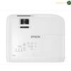 Epson EB-E24 White Business and Education Projector Front View | EB-E24. Epson projector rear view in white, showing the lens, buttons, and ports on a white background.