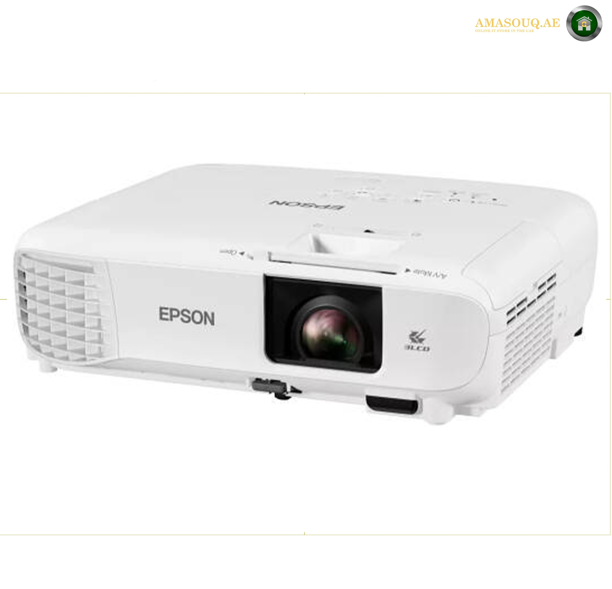 Epson EB-E24 HDMI VGA and Audio Connectivity Ports | EB-E24. An Epson SL-C20D DLP projector in white, shown from a three-quarters angle on a white background.