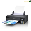 Epson EcoTank L11050 Front View A3 Colour Printer | L11050. An Epson all-in-one ink printer shown on a white background, with a sheet of paper in the top loader and a printed page emerging from the tray. The printer is dark gray/black with four color tanks visible on the side.