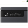Epson EcoTank L11050 Compact A3 Ink Tank Printer Side View | L11050. Close-up of a dark gray electronic device showing a control panel with power, Wi-Fi, and status icons.