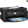 Epson EcoTank L14150 35-Sheet Automatic Document Feeder and Scanner | L14150. An Epson all-in-one wireless printer in black, shown with printed documents in the input and output trays against a white background.