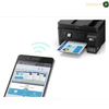 
Epson EcoTank L5290 Colour LCD Control Panel | L5290. A black Epson printer with a paper tray inserted and a smartphone showing a connected mobile app interface, with wireless signal lines between them on a white background.