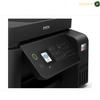 Epson EcoTank L5290 Refillable Ink Tank System | L5290. Epson all-in-one wireless printer in black, featuring a digital touch control panel with a small screen and buttons, shown against a white background.