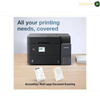 Epson EcoTank L6370 Automatic Document Feeder and Scanner | L6370An Epson printer shown on a light wood desk with two paper documents in front, under the text 'All your printing needs, covered' and 'Accounting | Multi-page Document Scanning'. 