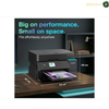Epson EcoTank L6370 Colour LCD Control Panel | L6370An Epson all-in-one printer shown on a desk in a modern office setting, with dimensions labeled as 347 mm by 375 mm by 240 mm. The image includes marketing text 'Big on performance. 