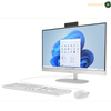 HP All-in-One Desktop rear view and ports | B59U7EA#BH5. A white all-in-one desktop computer setup with a large monitor, keyboard, and mouse on a clean white background. The monitor displays a blue-themed desktop interface.