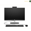 HP All-in-One 24-cr0300nh Jet Black front view | B59U8EA#BH5. A black all-in-one desktop computer with a thin bezel, silver stand, matching black keyboard, and mouse on a white background. An HP logo is visible at the bottom center of the monitor.