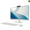 HP 23.8-Inch Full HD IPS Anti-Glare Display | B73T8EA#BH5. A white all-in-one desktop computer setup with a wide monitor, keyboard, and mouse on a plain white background. The monitor displays a blue and white abstract wallpaper.