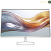 HP Series 5 527sa monitor with integrated dual speakers. A modern computer monitor with a slim silver stand, displaying a colorful abstract wavy wallpaper on its screen, set against a plain white background.