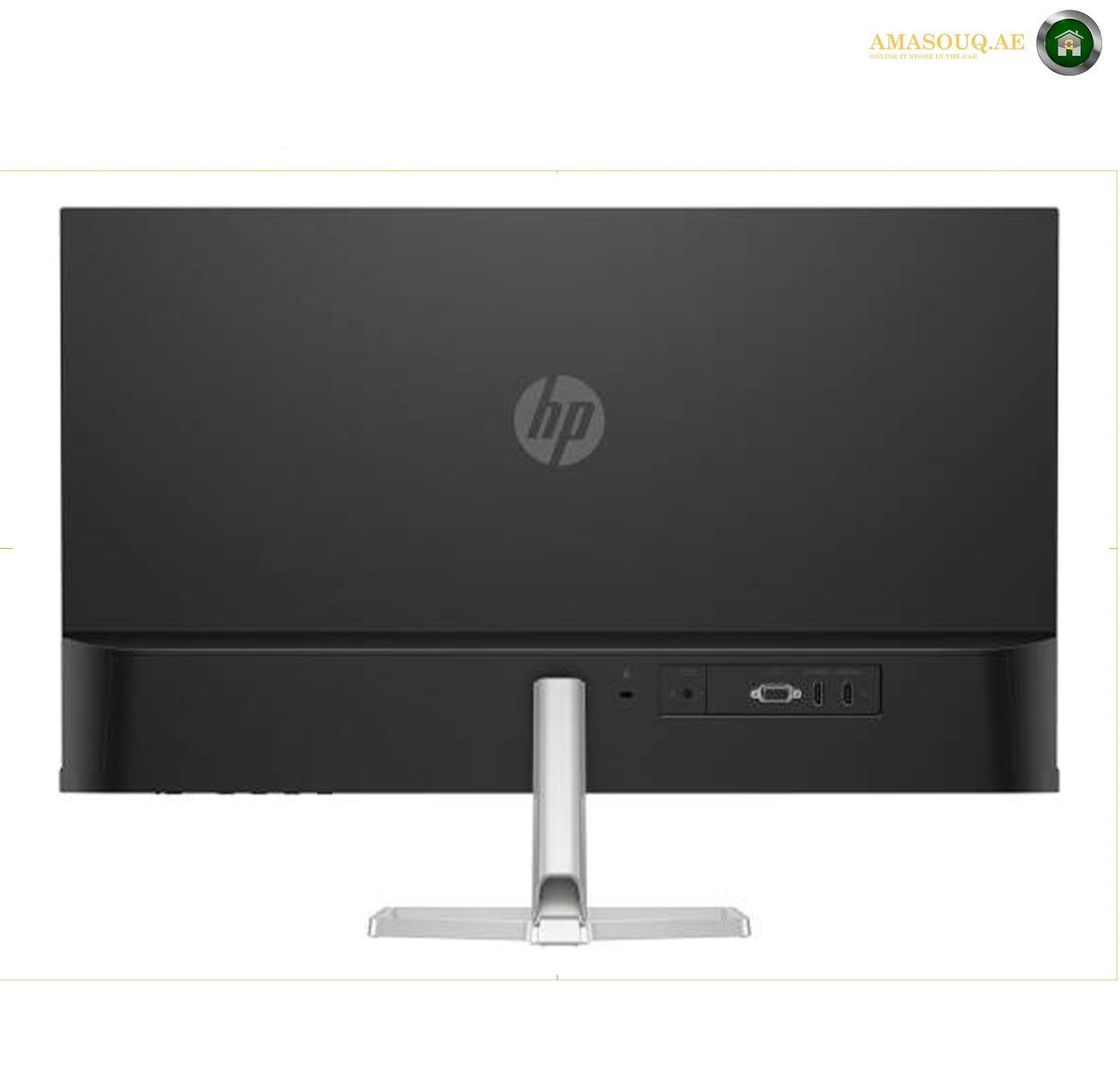 

HP 527sf 100Hz Full HD monitor for smooth screen performance. A silver laptop with a black bezel and dark gray keyboard, shown open against a plain white background. The screen displays a blue and green abstract wave wallpaper.