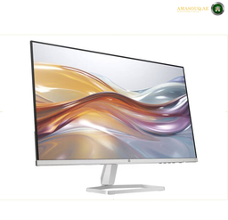 HP Series 5 527sf 27-inch IPS display with Full HD resolutionA silver HP laptop with its screen open, displaying a blue and green abstract wallpaper. The laptop is centered on a white background with a small 'AMASOUQ. 